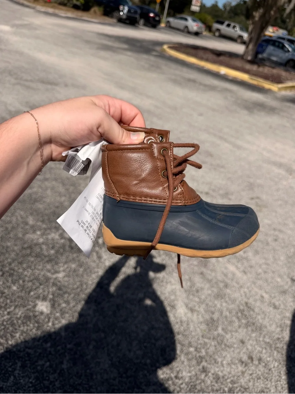 Sperry Navy and Brown Kids Duck Rain Boots